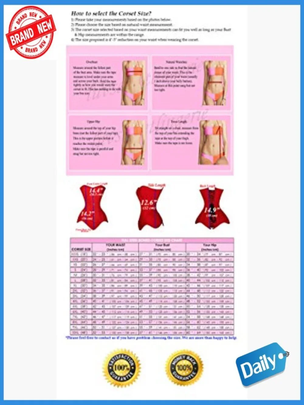 Heavy Duty Overbust Waist Training Corset, 26 Steel Bones, Hourglass Shaper